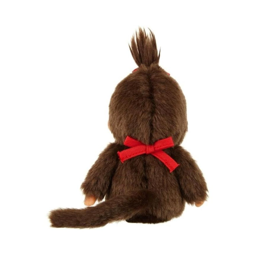 Peluche Monchhichi Premium Estándar Marrón Niña Sentada, Talla SS, 14cm