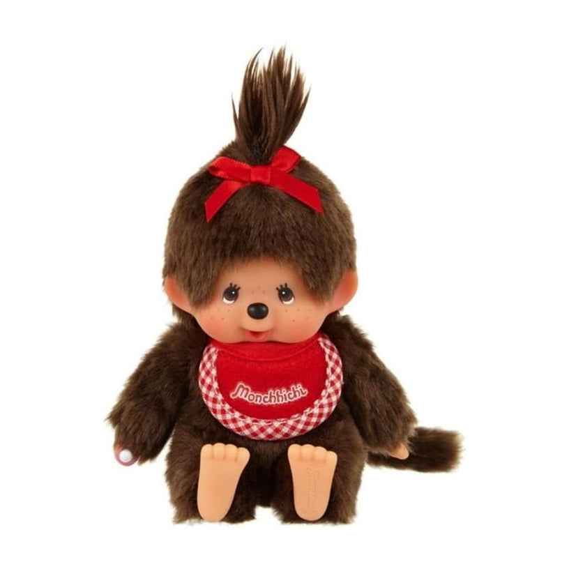 Peluche Monchhichi Premium Estándar Marrón Niña Sentada, Talla SS, 14cm