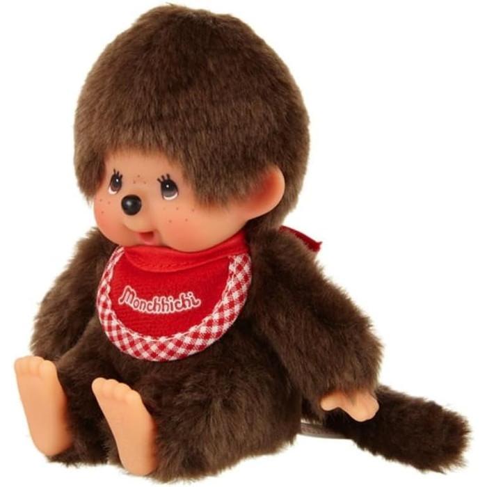 Peluche Monchhichi Premium Estándar Marrón Niño Sentado, Talla SS, 11cm