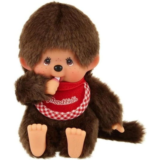 Peluche Monchhichi Premium Estándar Marrón Niño Sentado, Talla SS, 11cm